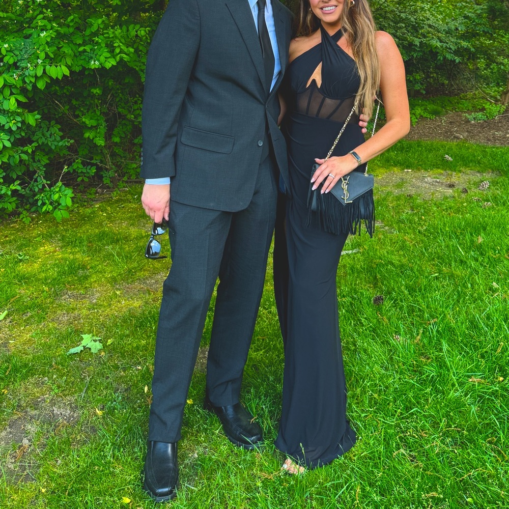 Black Halter Mesh Gown Dress Lulu’s LIKE NEW